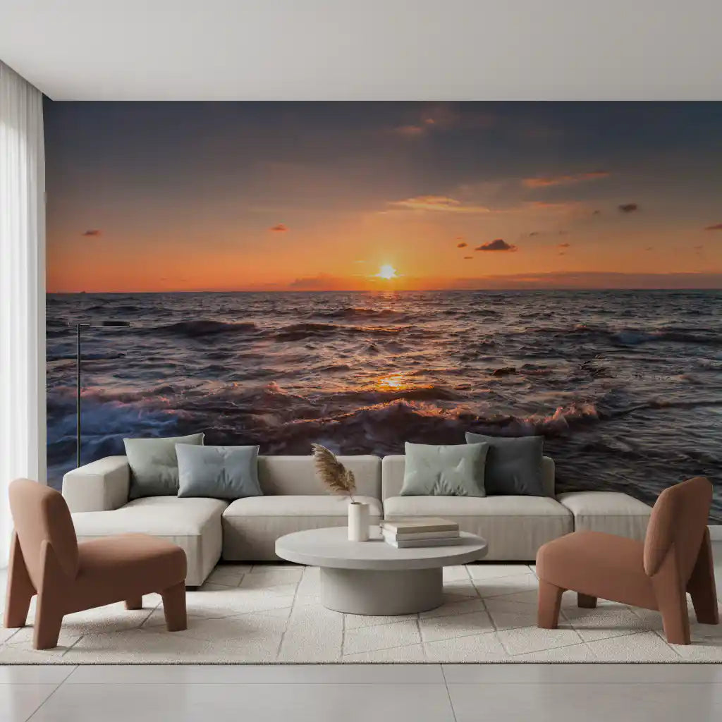 Golden Horizon Waves Wall Mural