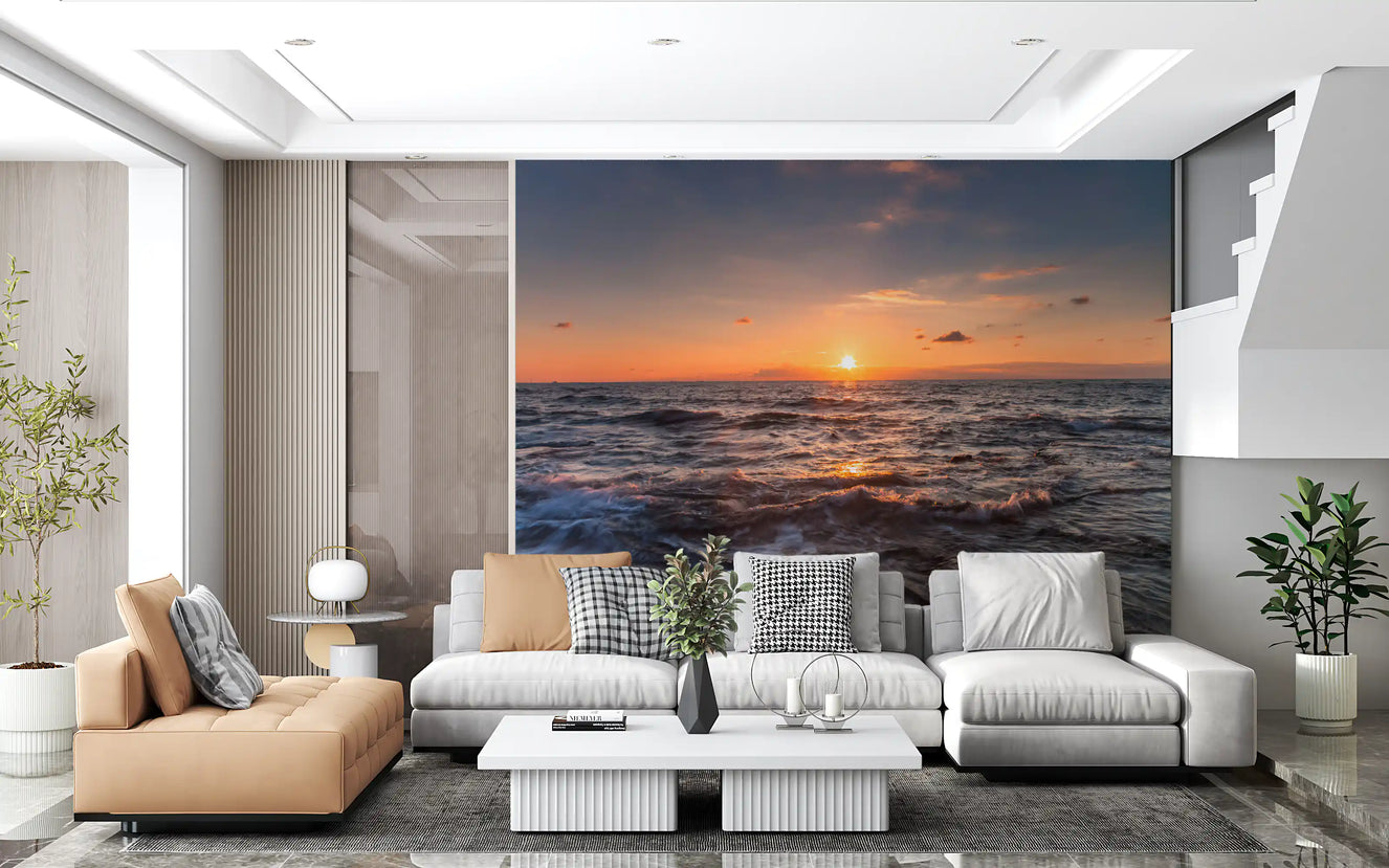 Golden Horizon Waves Wall Mural