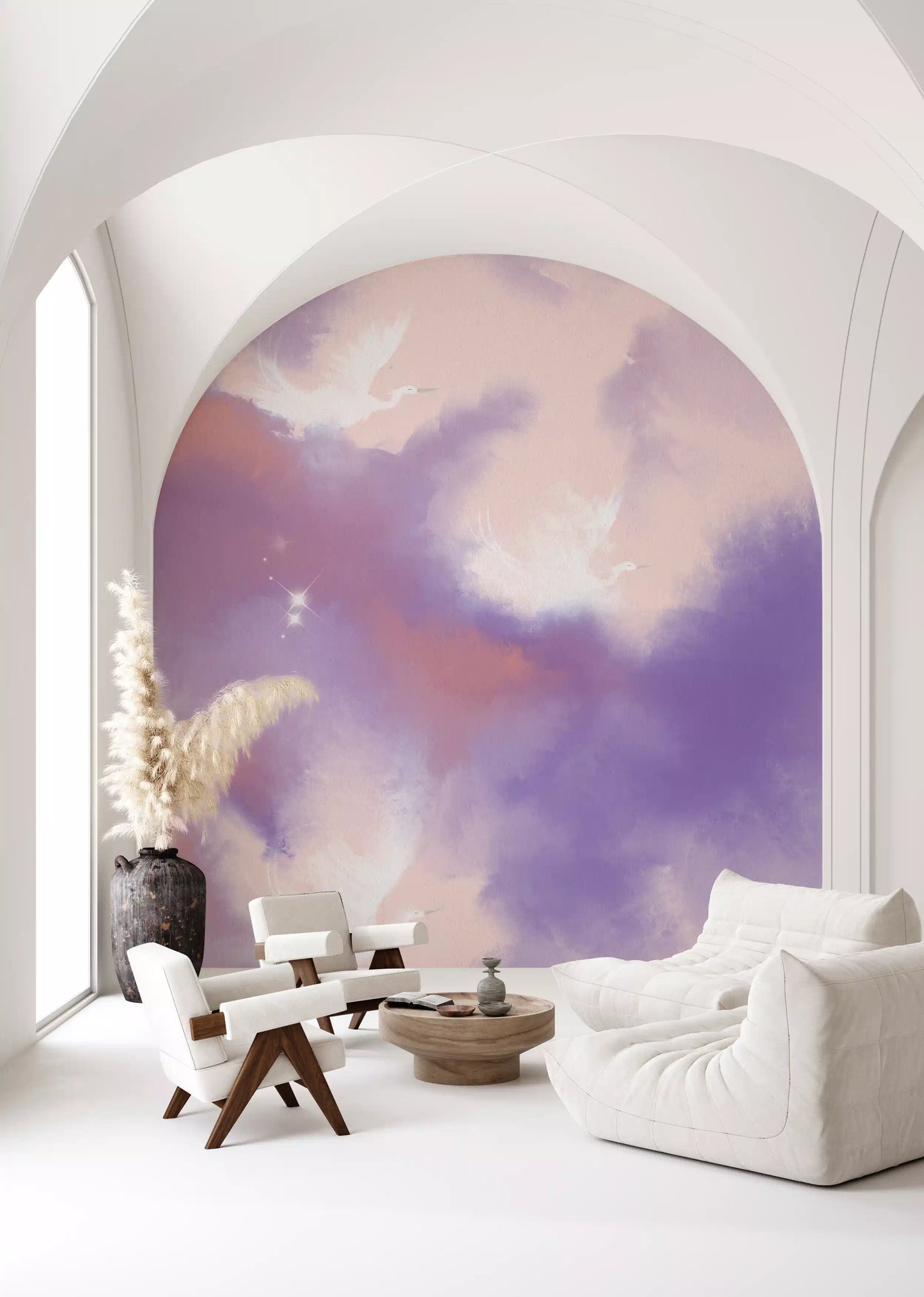 Ethereal Lavender Pink Sky Flight Birds  Wall Mural