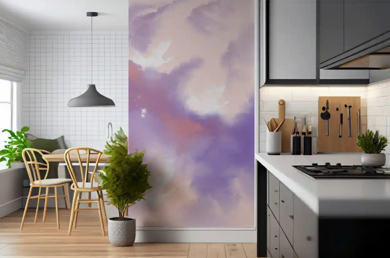 Ethereal Lavender Pink Sky Flight Birds  Wall Mural