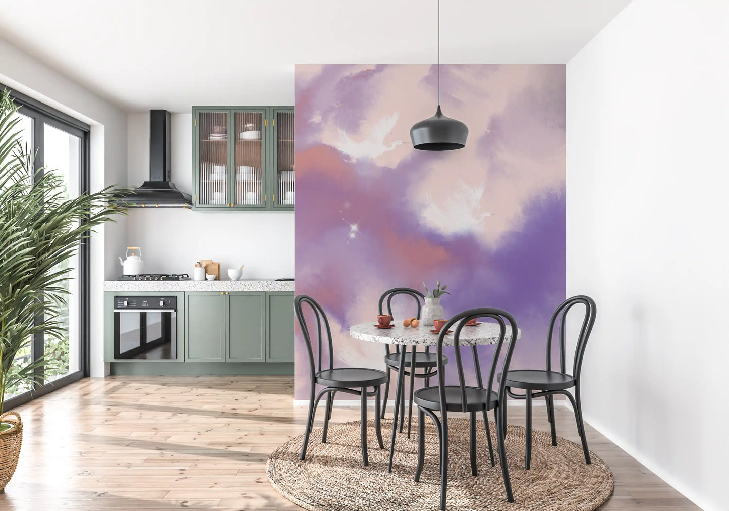 Ethereal Lavender Pink Sky Flight Birds  Wall Mural
