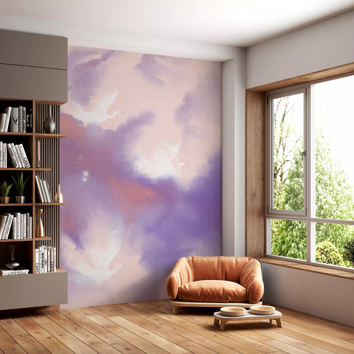 Ethereal Lavender Pink Sky Flight Birds  Wall Mural