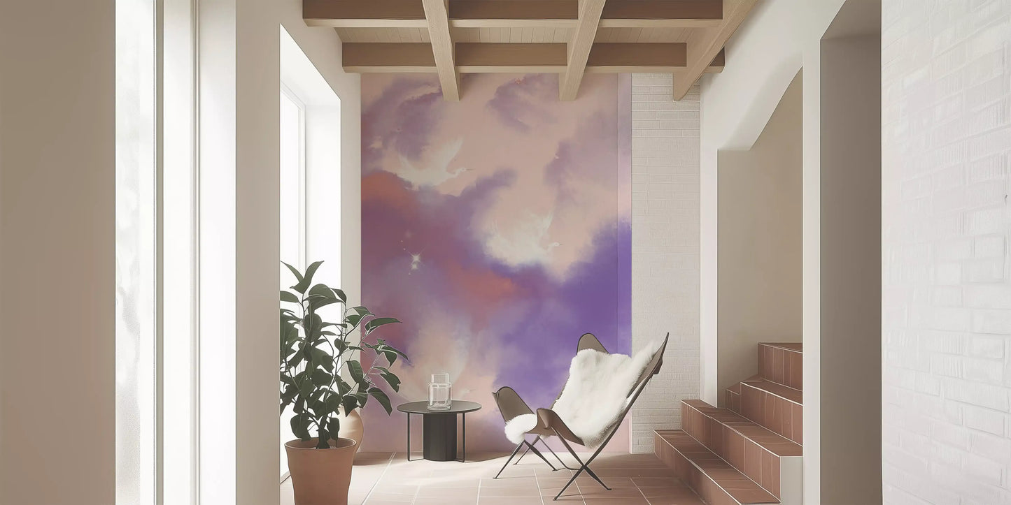 Ethereal Lavender Pink Sky Flight Birds  Wall Mural