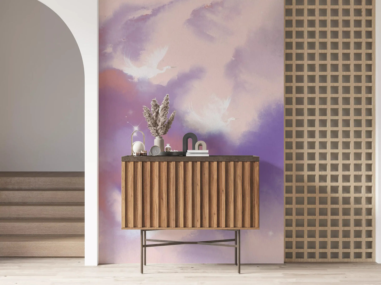 Ethereal Lavender Pink Sky Flight Birds  Wall Mural