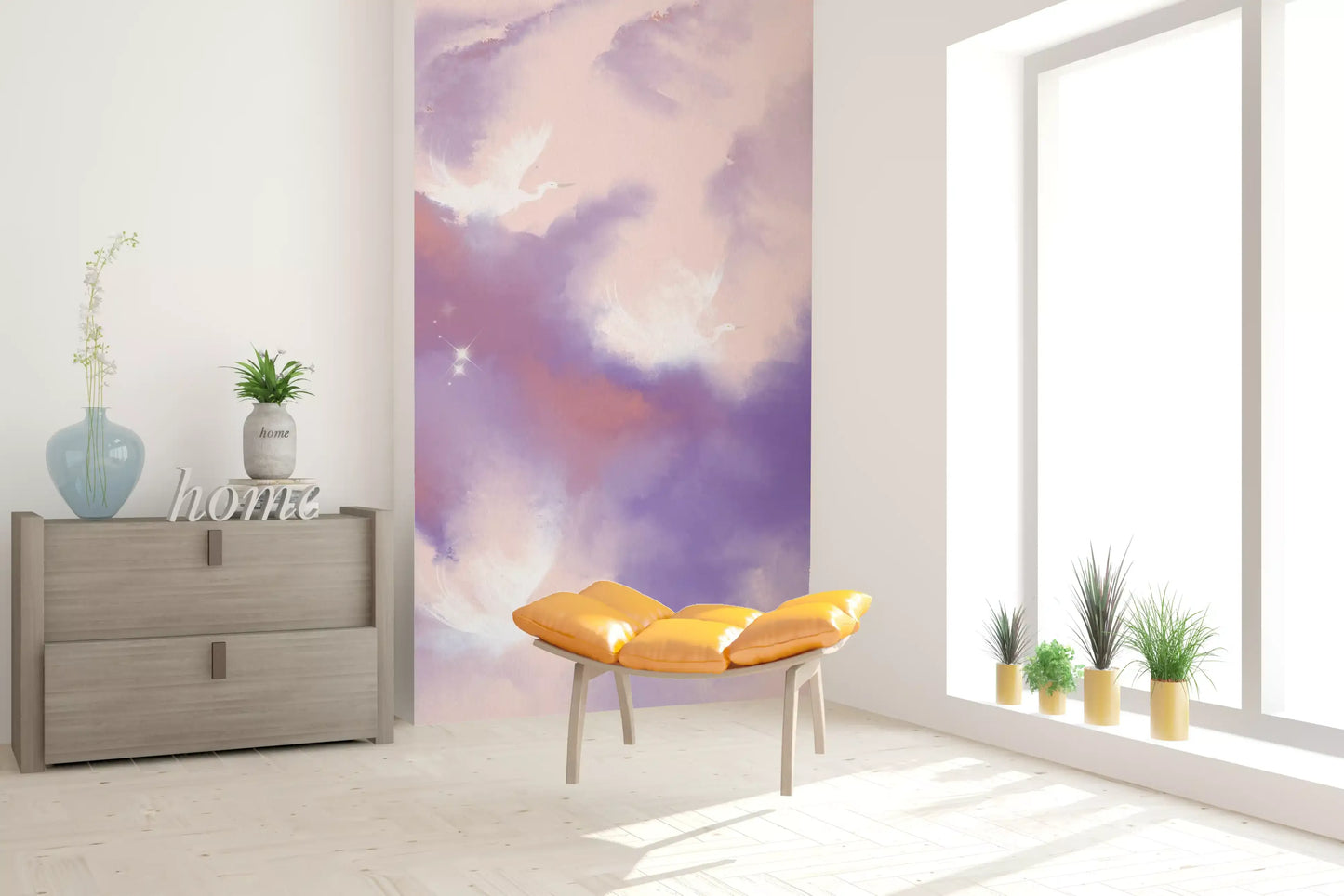 Ethereal Lavender Pink Sky Flight Birds  Wall Mural
