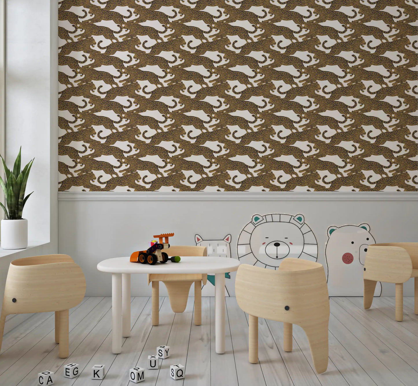 Golden Leopard Chase  Wallpaper⁠