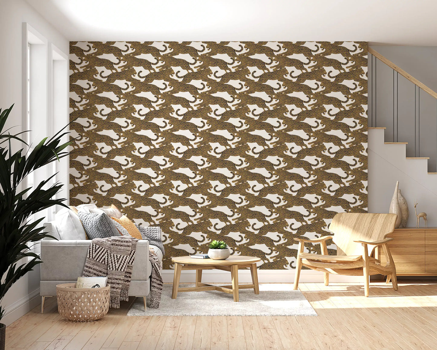 Golden Leopard Chase  Wallpaper⁠
