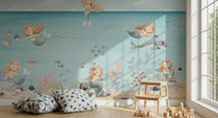 Coral, seahorse and schooling fish detail the Lagoon Dreams wall mural