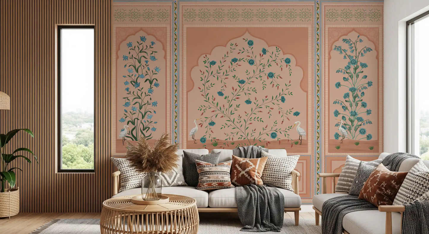 Serene Mughal Garden Panels Wall Mural