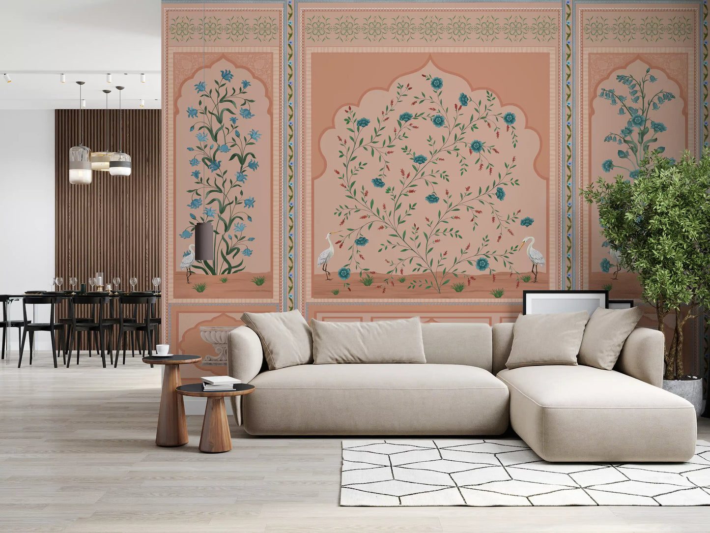 Serene Mughal Garden Panels Wall Mural