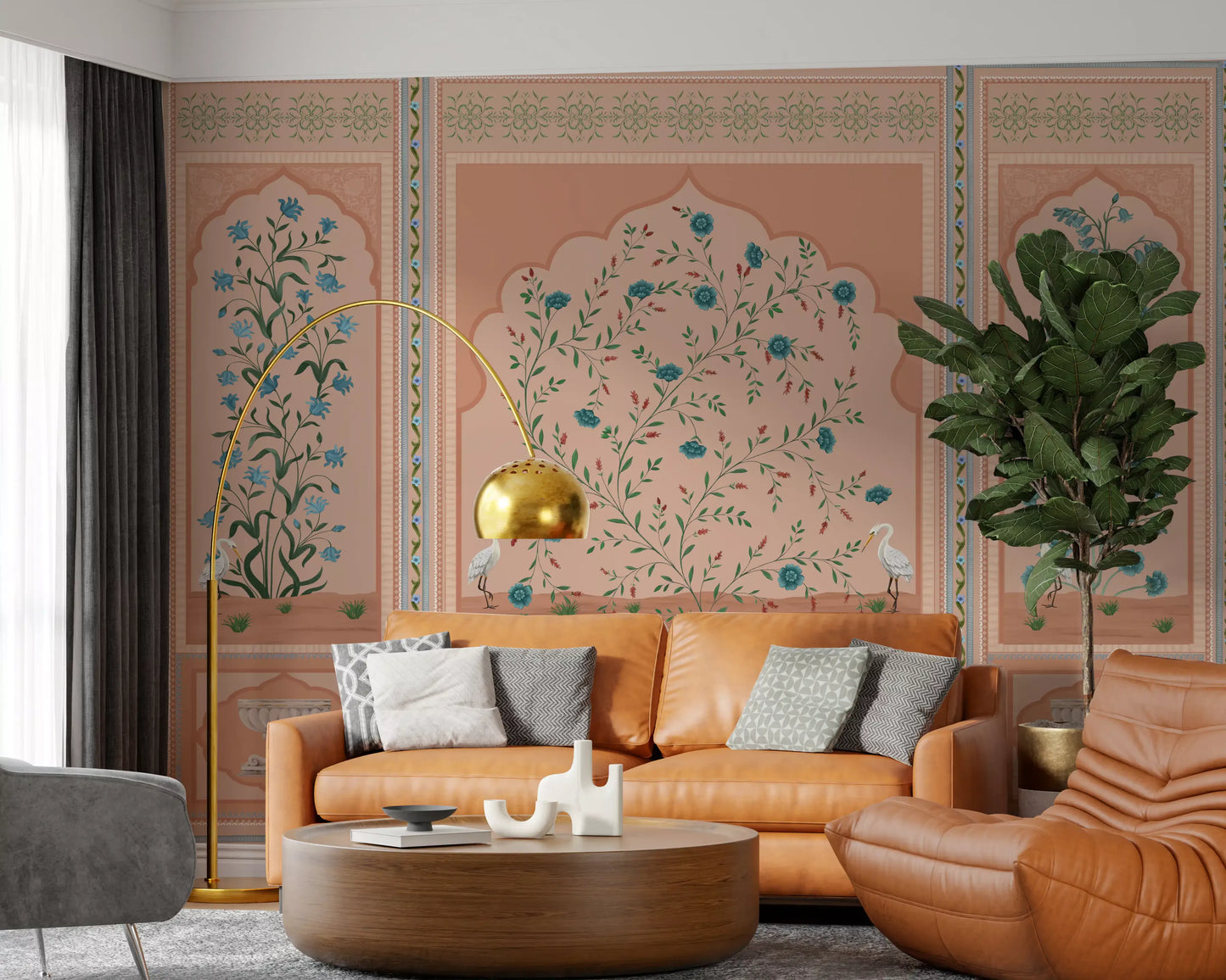 Serene Mughal Garden Panels Wall Mural