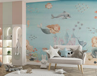 Play area where the Deep Sea Mermaid Haven wall mural fills the back wall