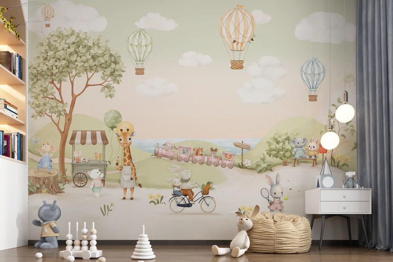 Whimsical Animal Adventure Wall Mural