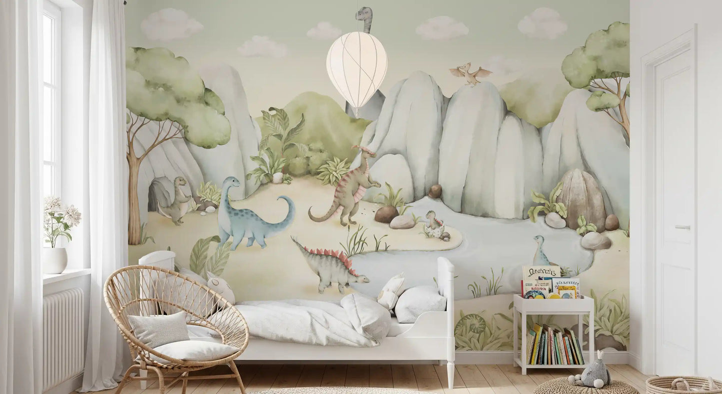 Watercolor Dino World Wall Mural