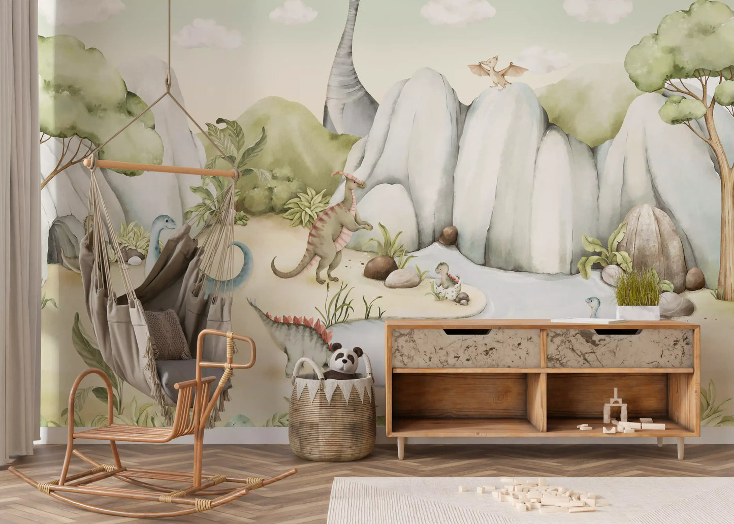 Watercolor Dino World Wall Mural