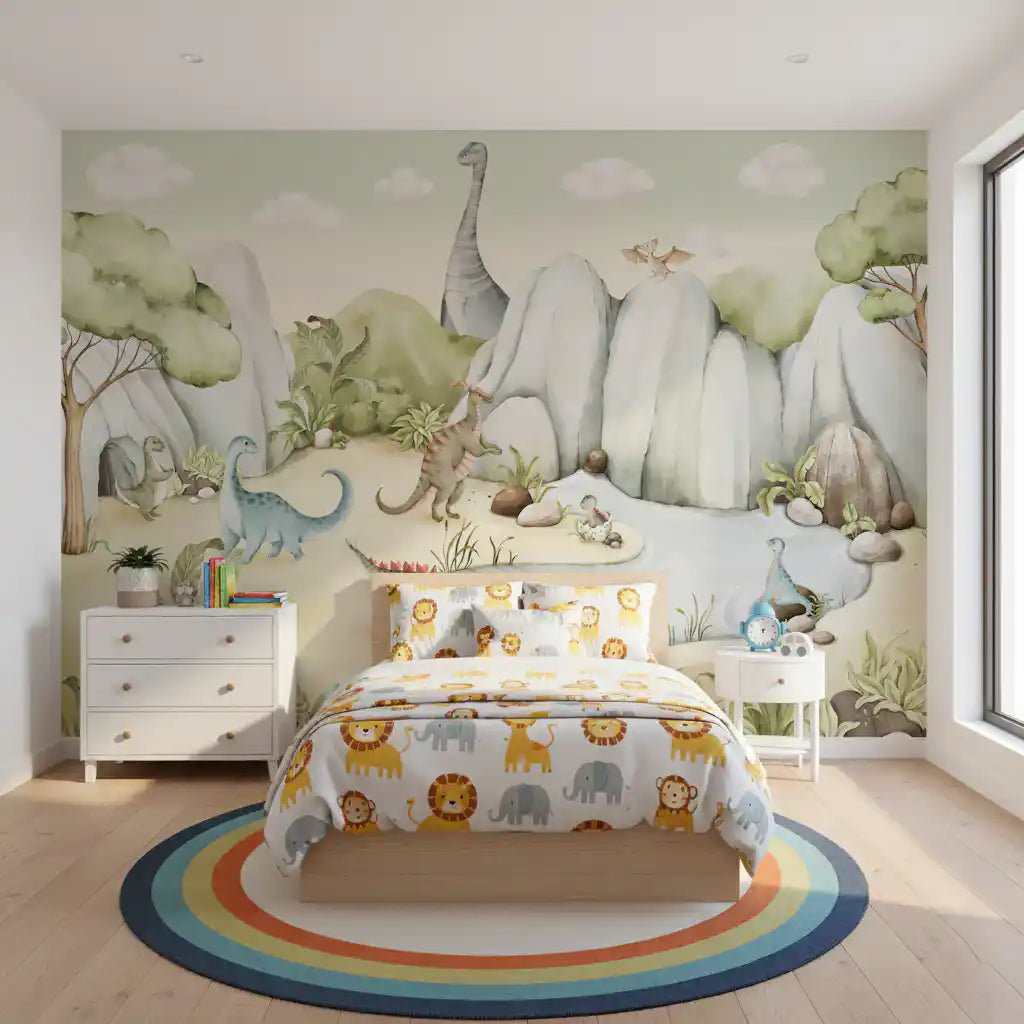 Watercolor Dino World Wall Mural