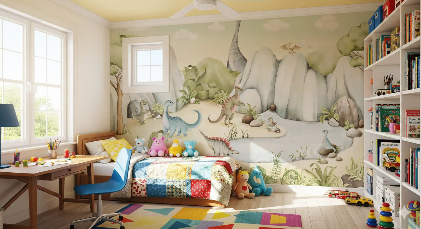 Watercolor Dino World Wall Mural