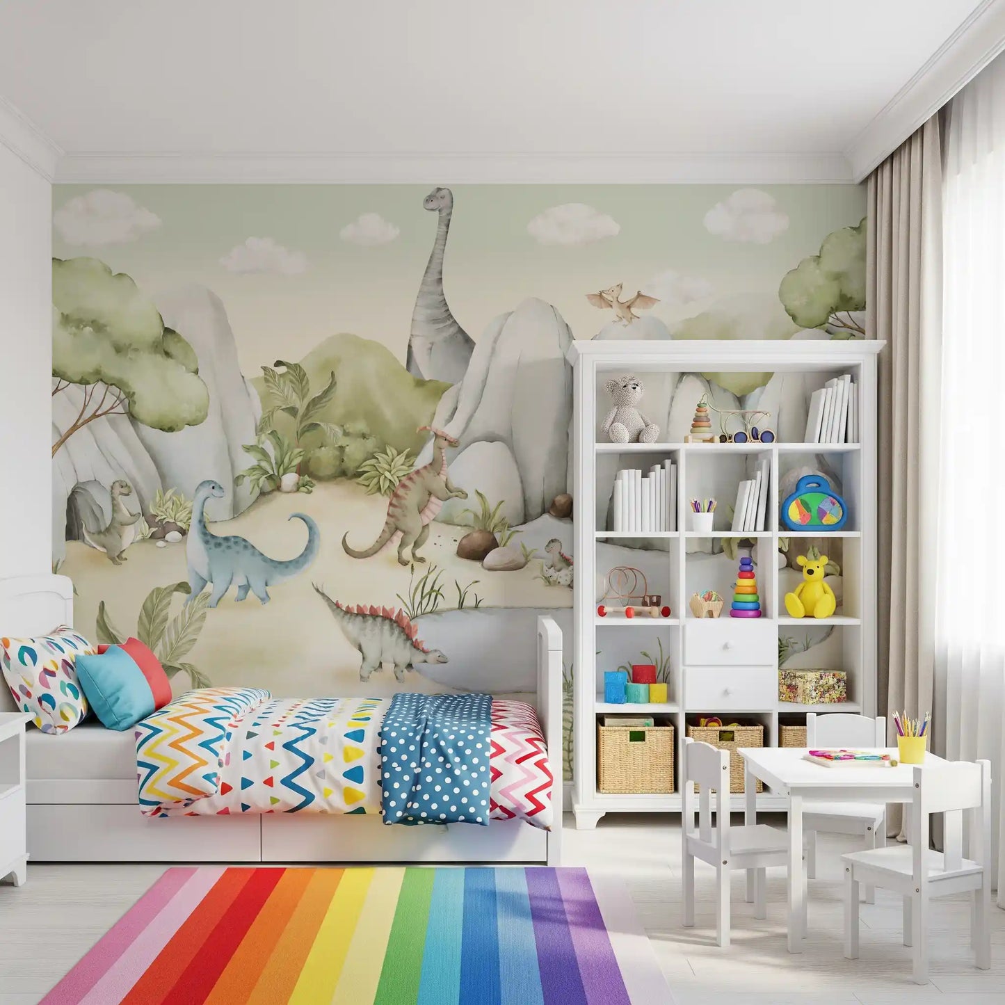 Watercolor Dino World Wall Mural