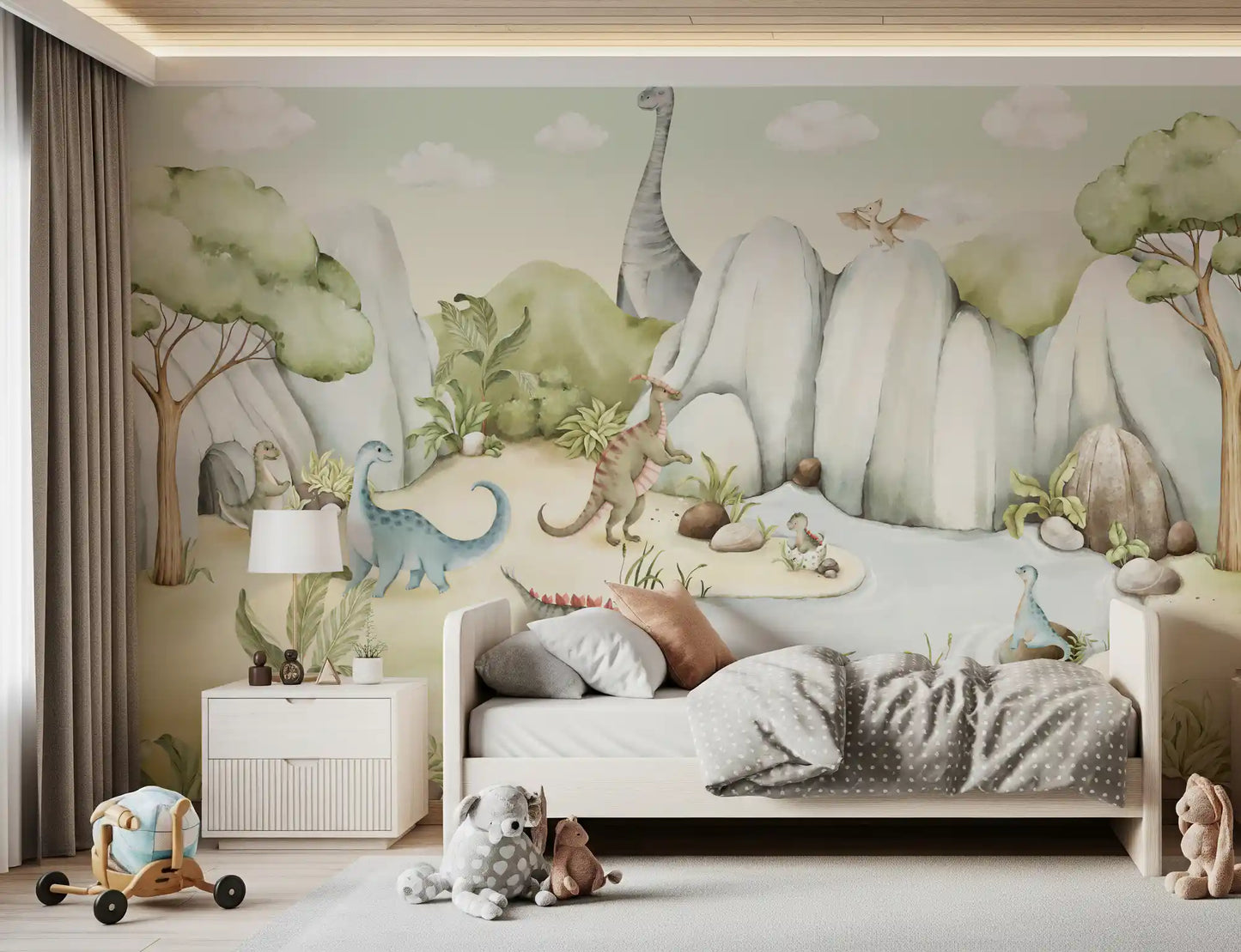Watercolor Dino World Wall Mural