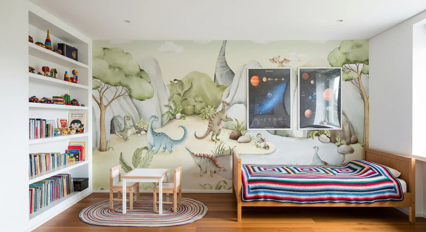 Watercolor Dino World Wall Mural