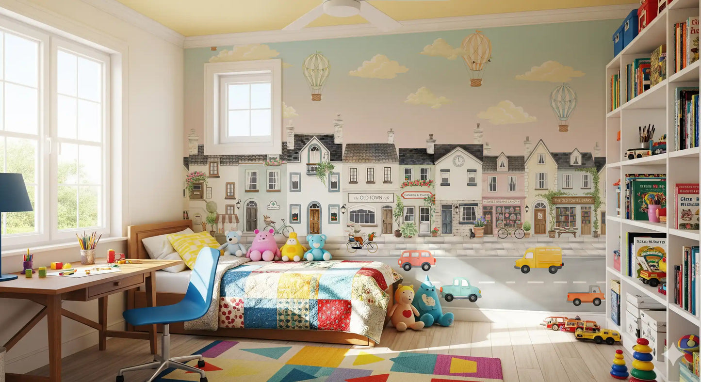 Whimsical Town Adventures Wall Mural