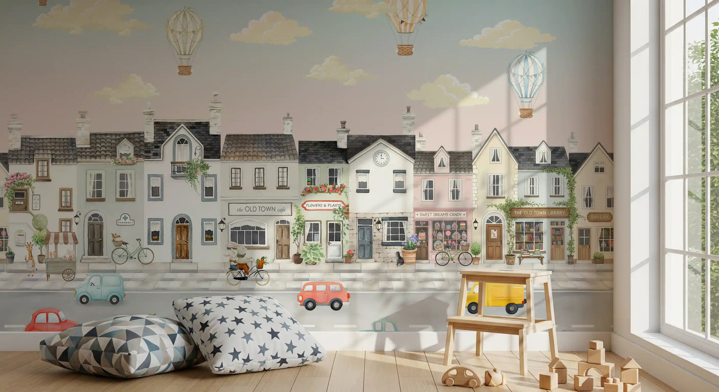 Whimsical Town Adventures Wall Mural