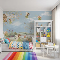 Kids bedroom area , the Fairy Dreams wall mural sets a calm scene