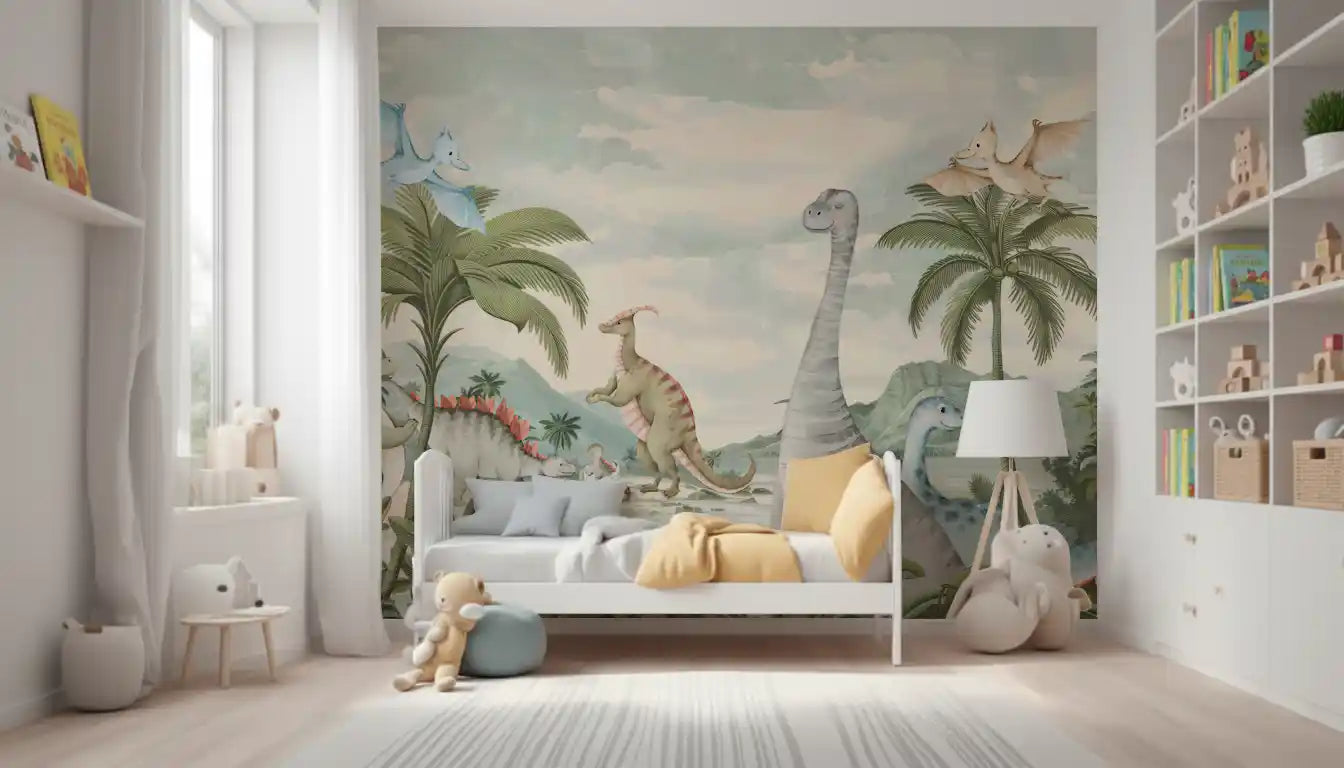 Whimsical Dino World Wall Mural