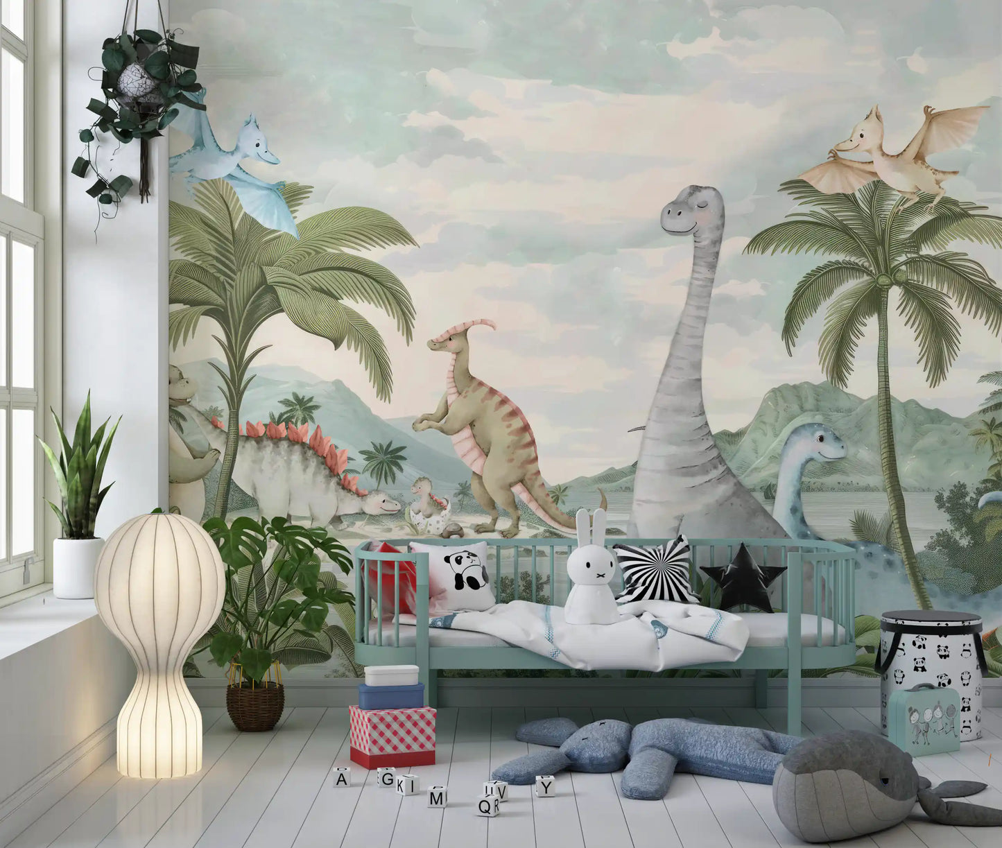 Whimsical Dino World Wall Mural