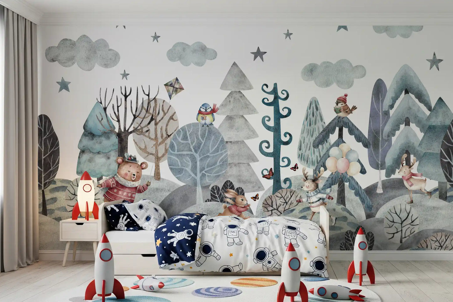 Whimsical Winter Woodland Friends Wall Mural