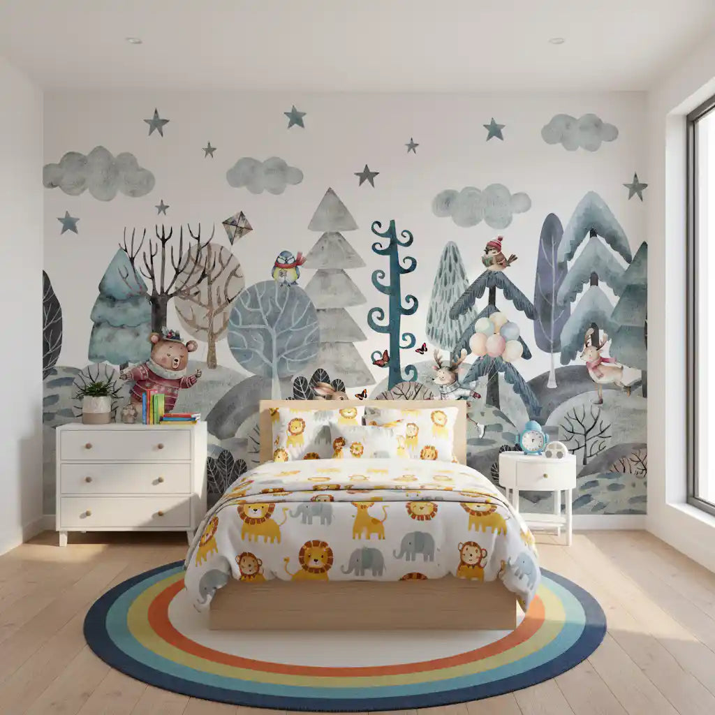 Whimsical Winter Woodland Friends Wall Mural