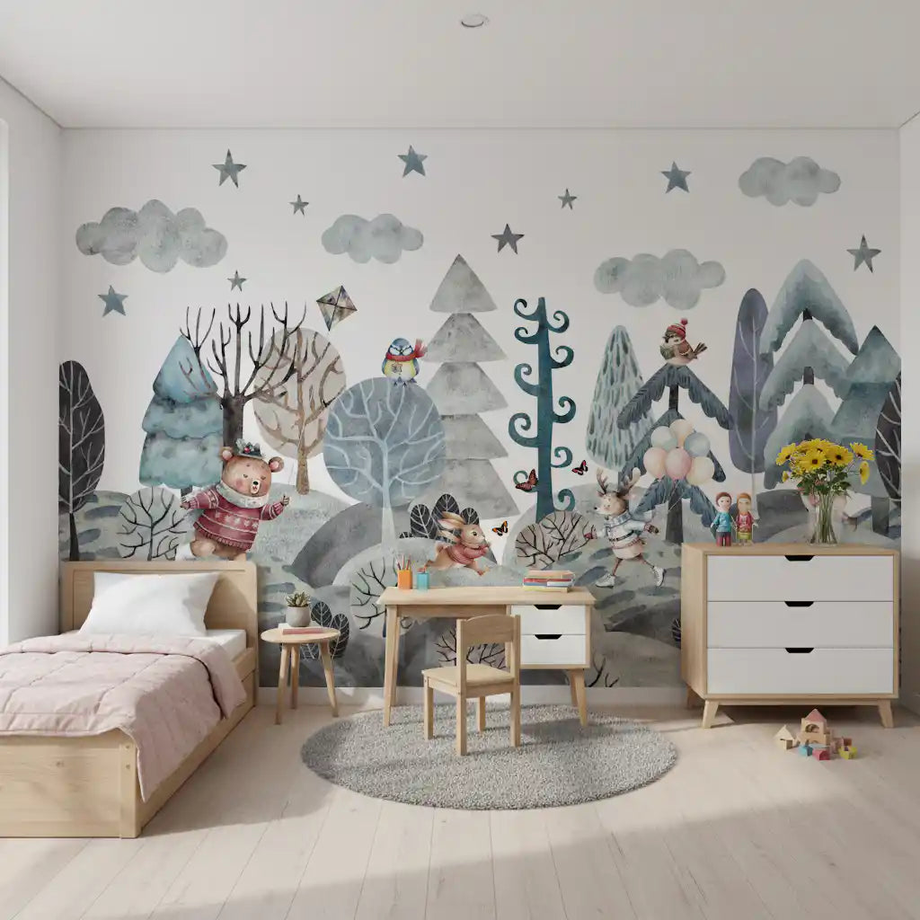 Whimsical Winter Woodland Friends Wall Mural