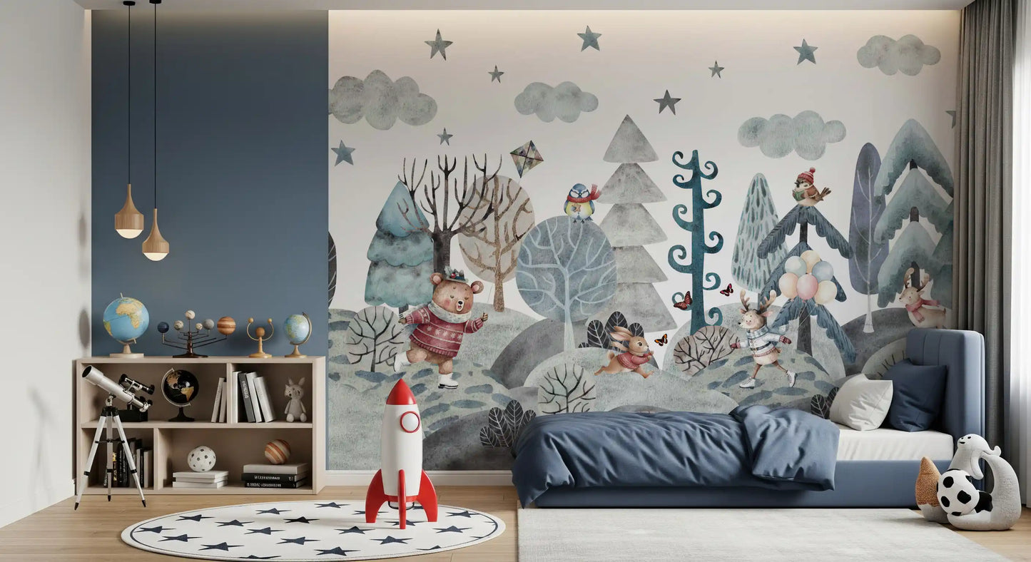 Whimsical Winter Woodland Friends Wall Mural
