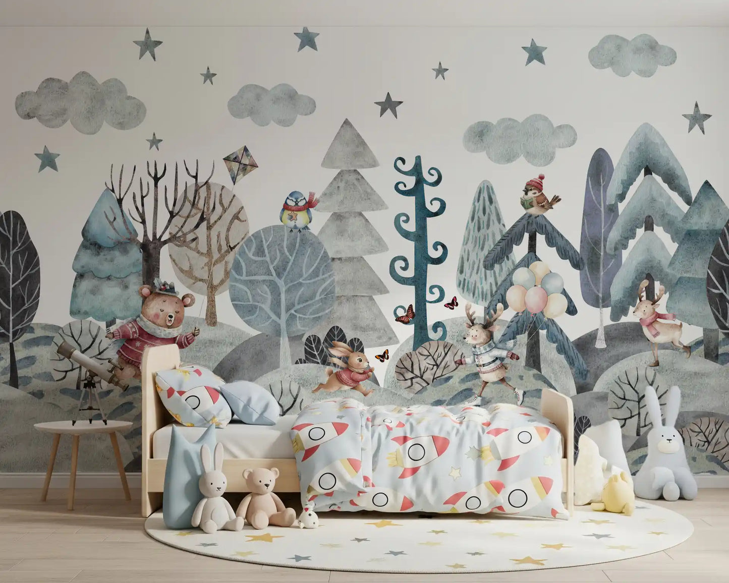 Whimsical Winter Woodland Friends Wall Mural