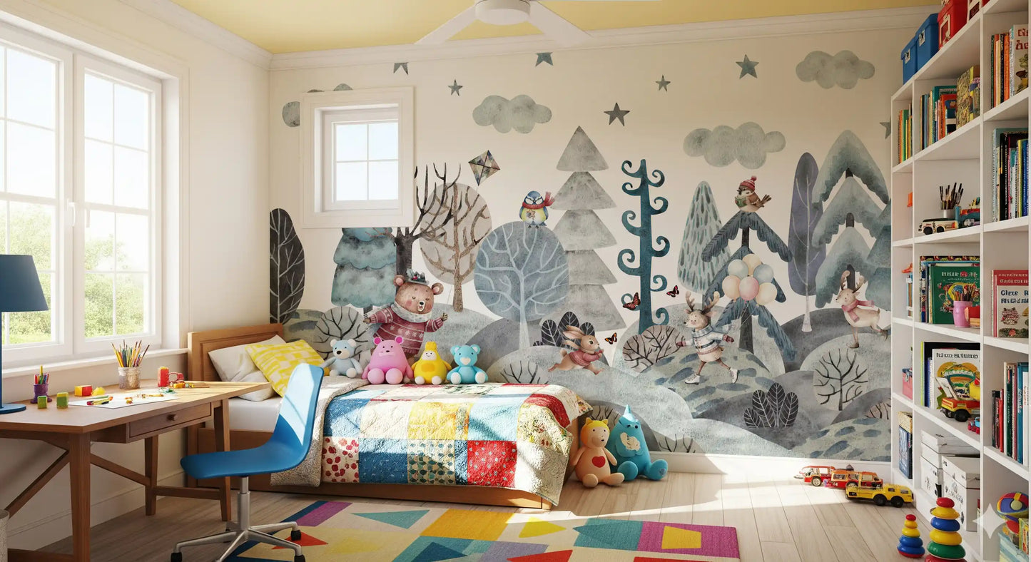 Whimsical Winter Woodland Friends Wall Mural