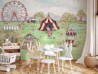 Toddler room finished with the carousel and Ferris wheel wall mural