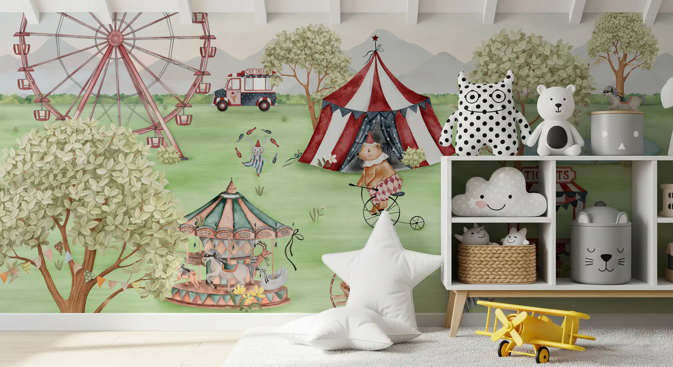 Whimsical Meadow Carnival Wall Mural