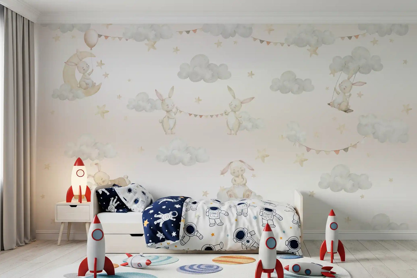 Dreamy Bunny Cloud Adventures Wall Mural
