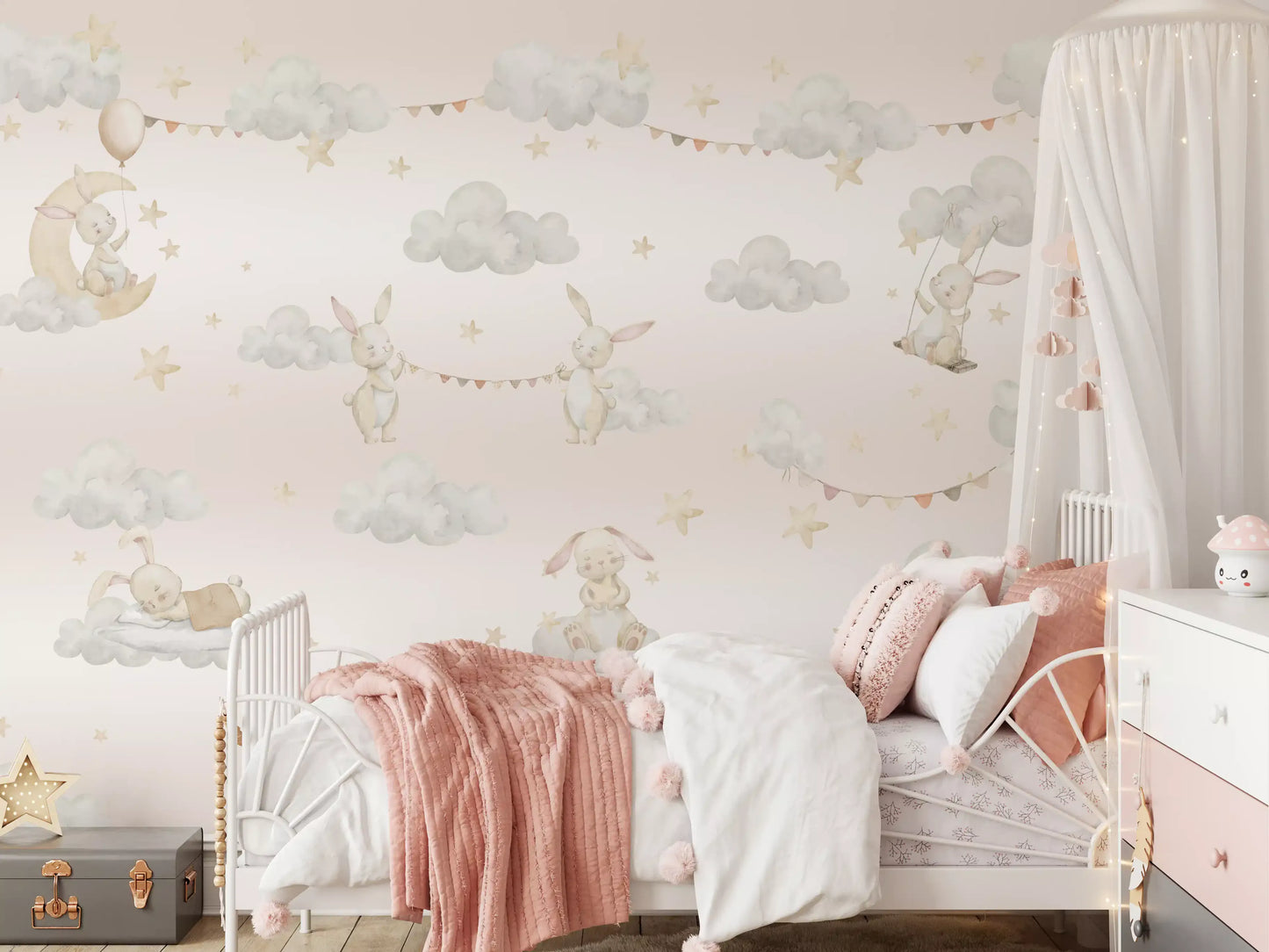 Dreamy Bunny Cloud Adventures Wall Mural