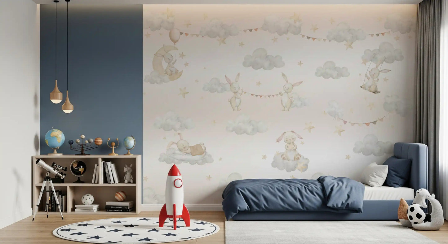 Dreamy Bunny Cloud Adventures Wall Mural