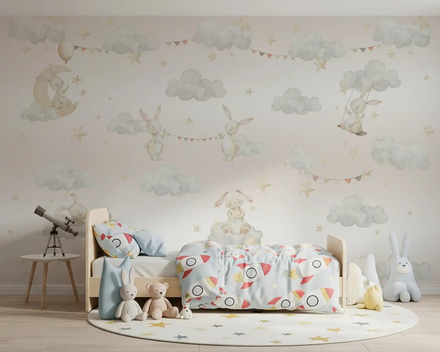 Dreamy Bunny Cloud Adventures Wall Mural