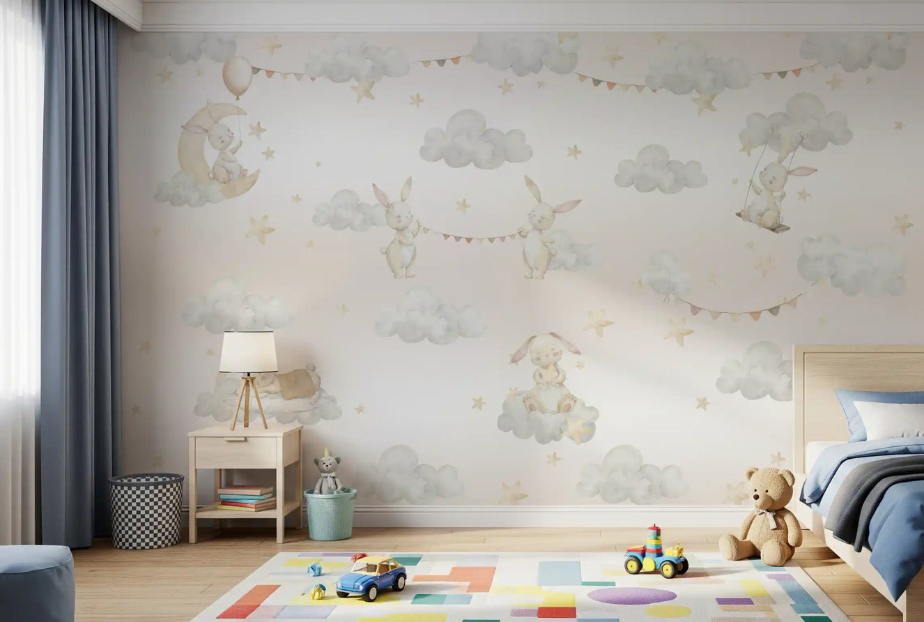 Dreamy Bunny Cloud Adventures Wall Mural