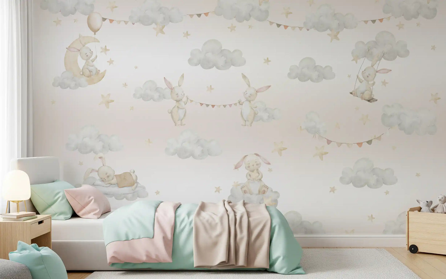 Dreamy Bunny Cloud Adventures Wall Mural