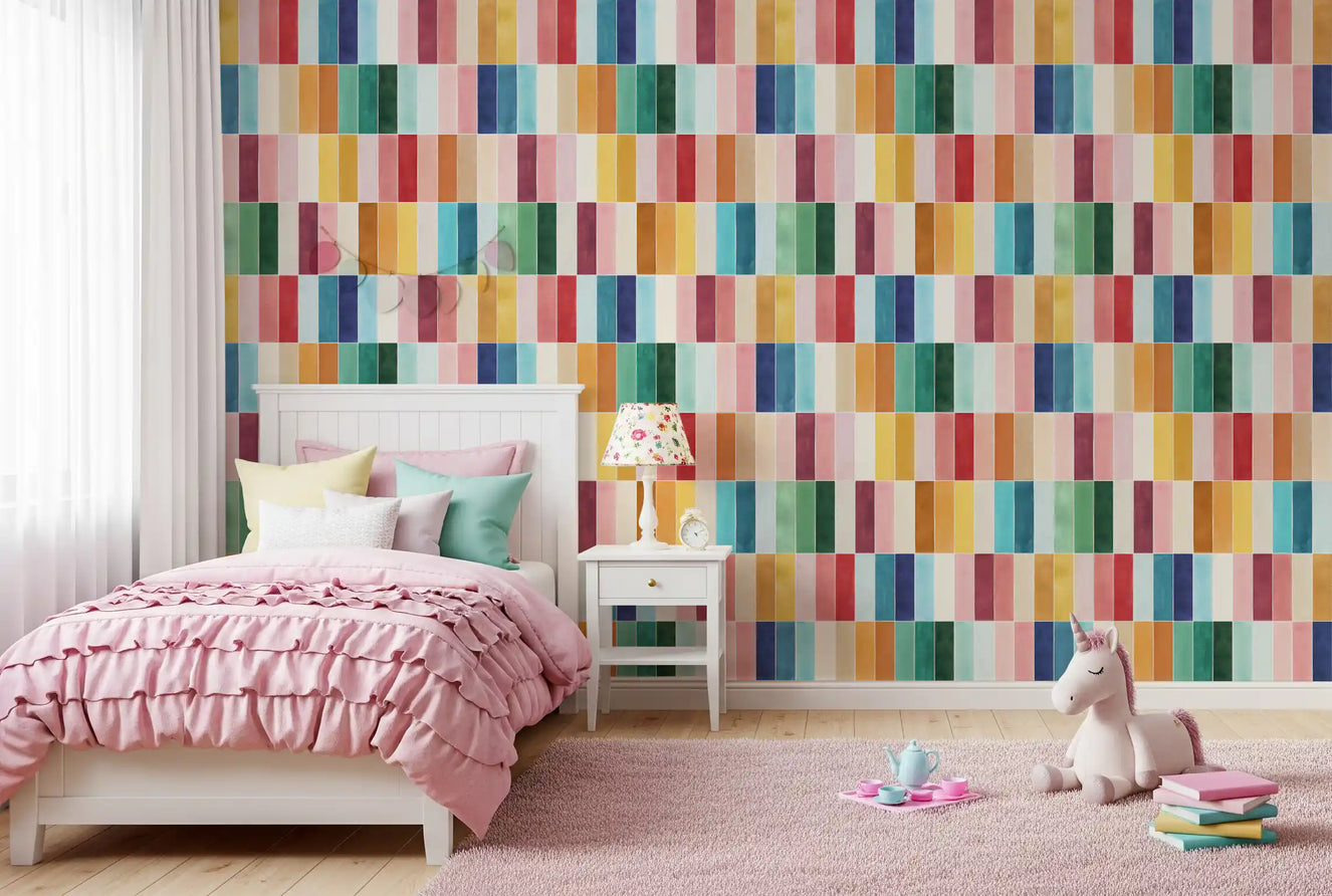 Modern Rectangular Tiles Colorful Watercolor Wallpaper⁠