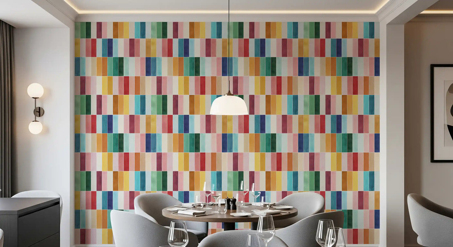 Stacked rectangle grid across the Modern Rectangular Tiles Colorful Watercolor Wallpaper