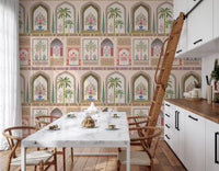 Kitchen and dining room the palm pattern across the longest wall mural plane