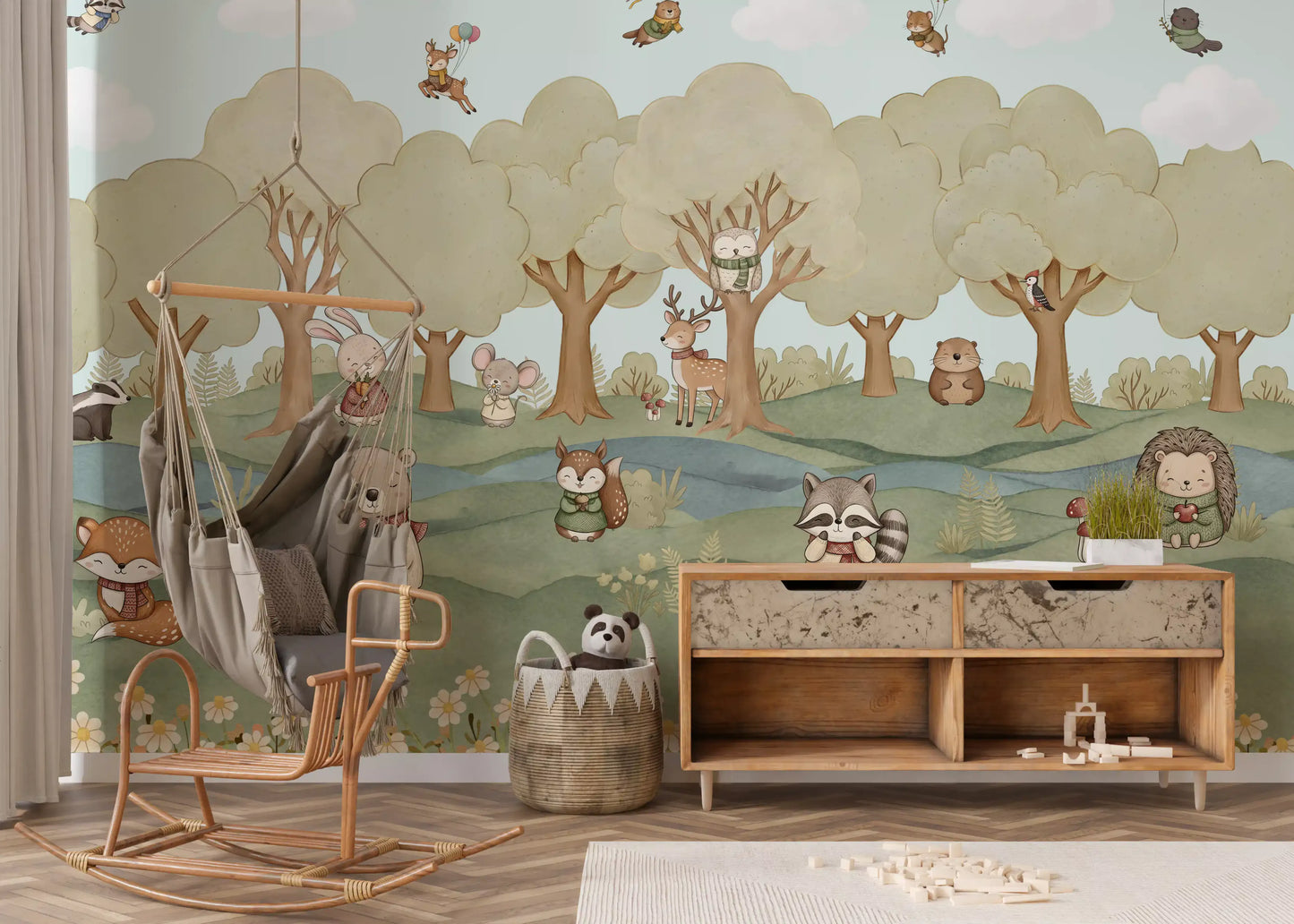 Whimsical Woodland Friends Wall Mural
