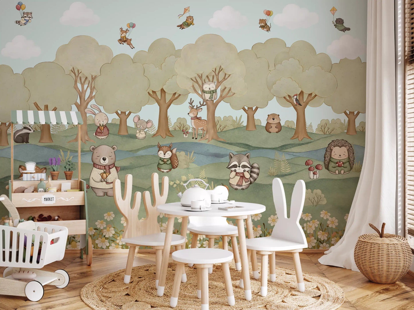 Whimsical Woodland Friends Wall Mural