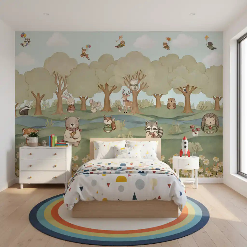 Whimsical Woodland Friends Wall Mural