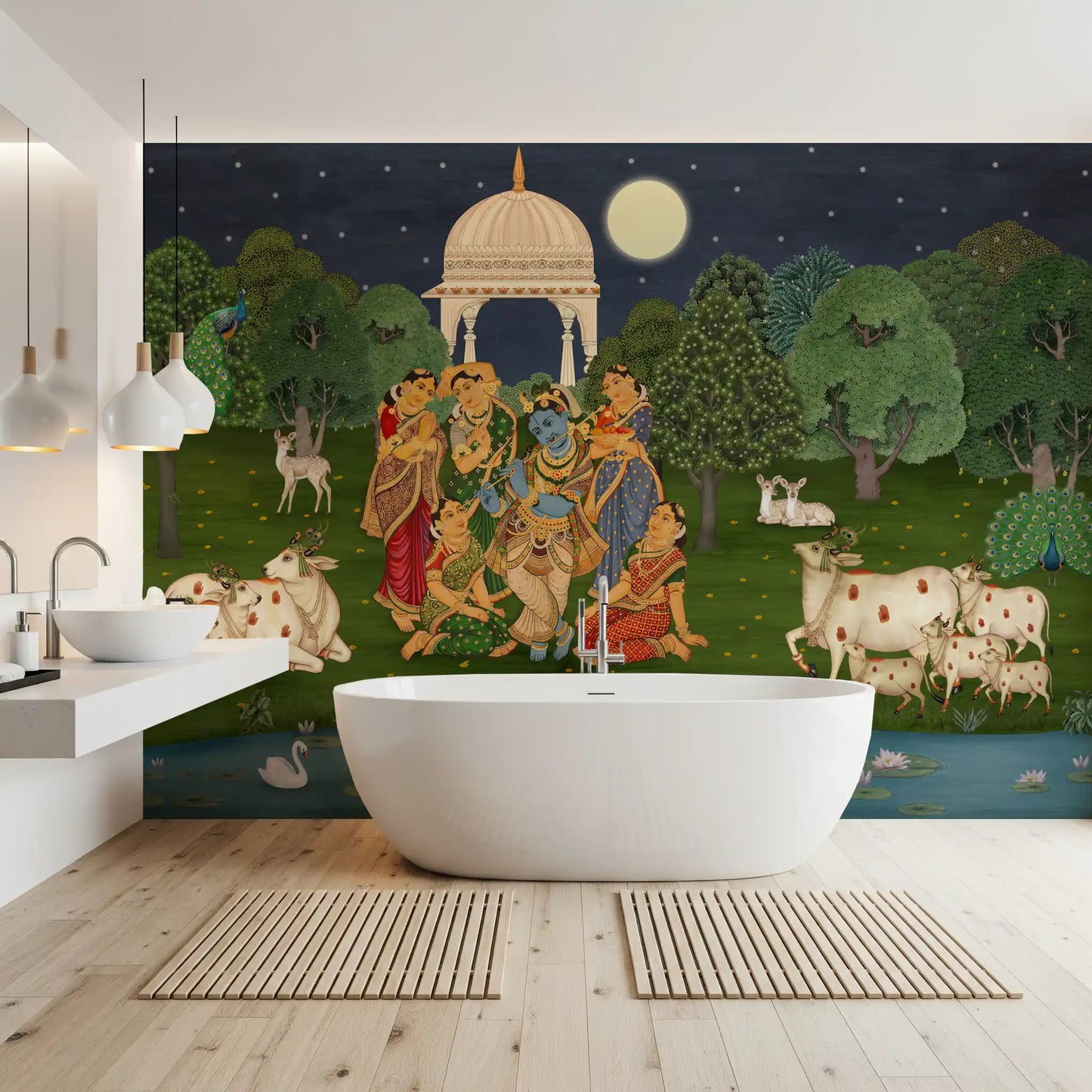 Divine Flute: Vrindavan Moonlight Wall Mural